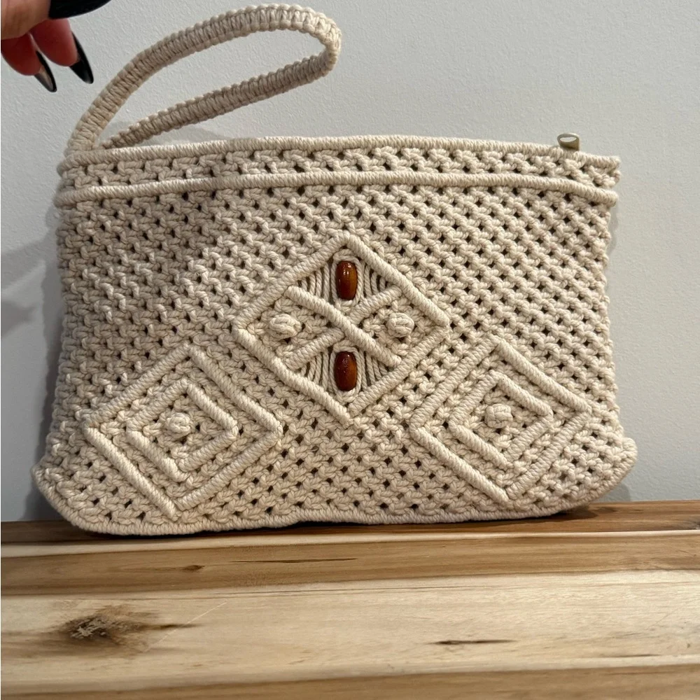 Crochet Women's Bag Cream (2 count) Vintage-THE PEOPLES REPUBLIC OF CHINA ✅SALE✅ - Picture 8 of 14